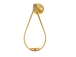 Aplique De Parede "gota" Com Esfera De Vidro Opalino E Rosácea Metálica Dourada E27