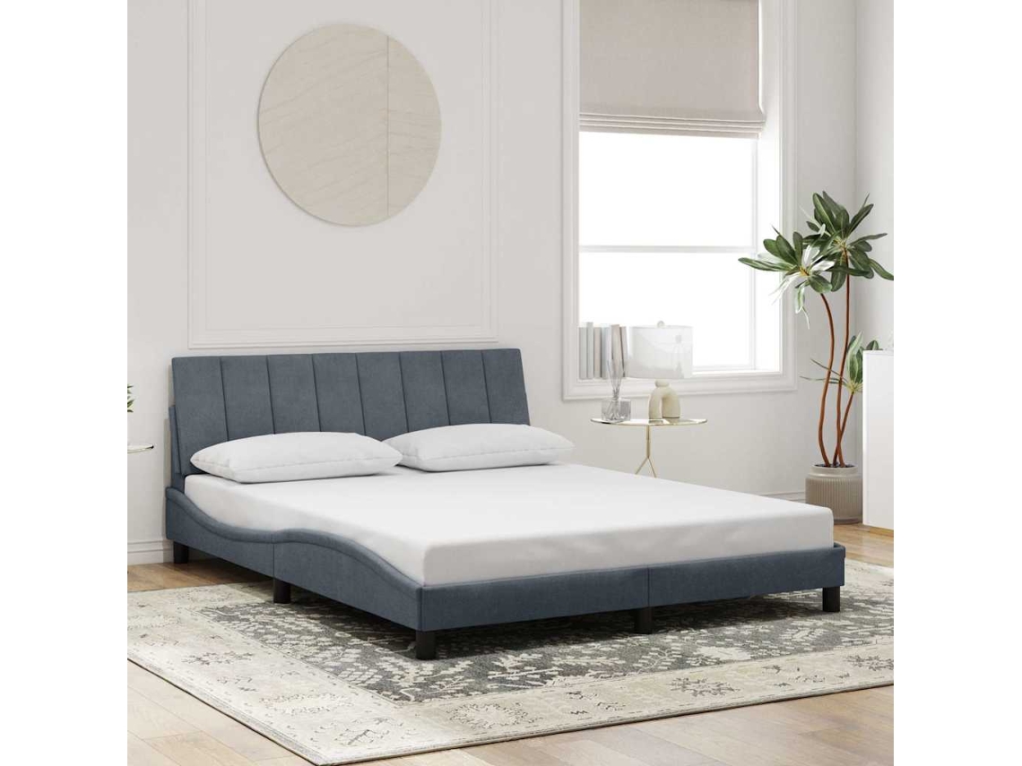 Estrutura de Cama sem Colchão Vidaxl Hanko 160x200cm veludo cinzento escuro