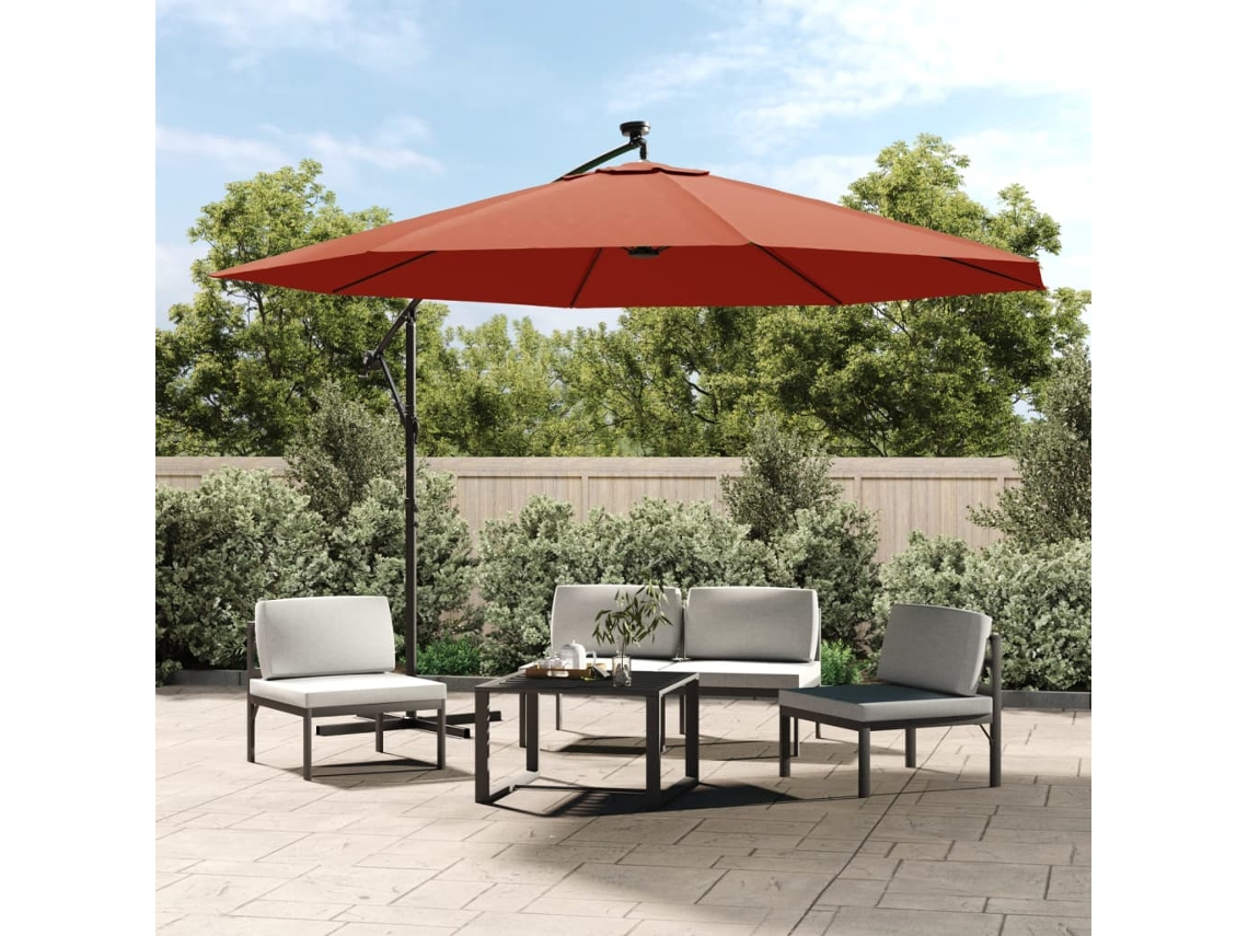 Vidaxl Guarda-sol De Jardim Cantilever C/ Luzes Led 350 Cm Terracotta