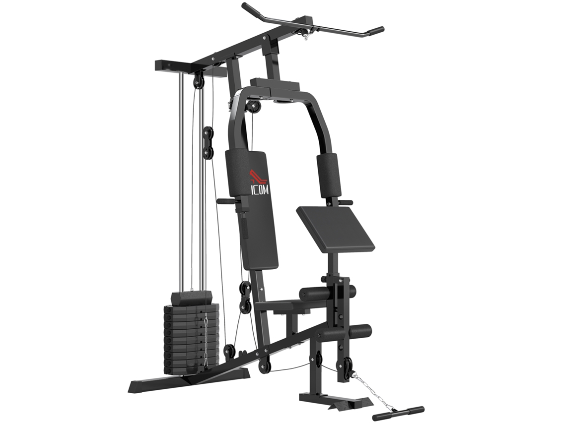 Máquina de Musculação Multi estação 148x108x207cm, 45kg, com estribo de pernas, Preto | S/MARCA
