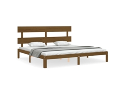Estrutura Cama com Cabeceira Madeira Maciça Castanho Mel 200x200 cm MAISON EXCLUSIVE