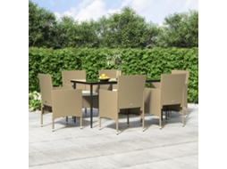 Vidaxl 7 Pcs Conjunto De Jantar P/ Jardim C/ Almofadões Bege E Preto