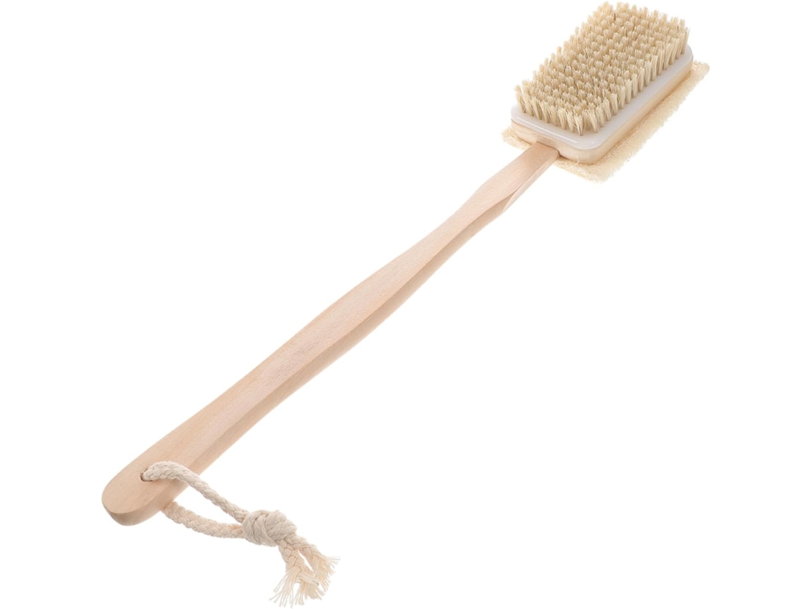 Escova De Banho Dupla Face Com Cabo Longo E Cerdas Naturais Partykindom, Esponja Esfoliante De Bucha Vegetal, Limpador