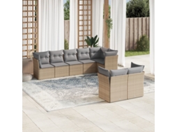 Vidaxl 8 Pcs Conjunto De Sofás P/ Jardim Com Almofadões Vime Pe Bege