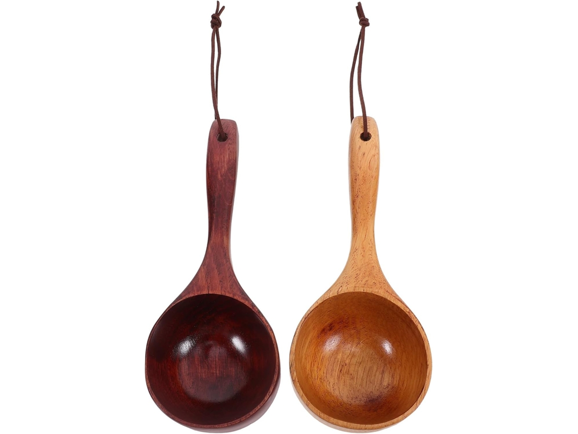 Conjunto De 2 Conchas De Sopa De Madeira Natural Com Cabo Longo De 100ml, E Confortáveis