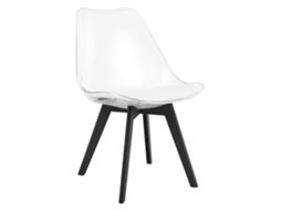 Cadeira De Jantar Rikx Assento Transparente, Pernas Pretas, Assento Ergonômico, Almofada Em Couro Ecológico