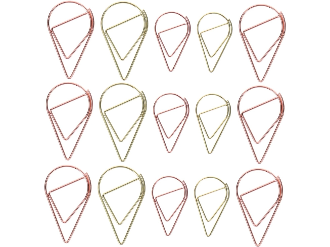 Clips de Papel Metálicos Solustre, Multiuso, Formato de Gota, Conjunto com 100 Unidades, Design Adorável para Decoração