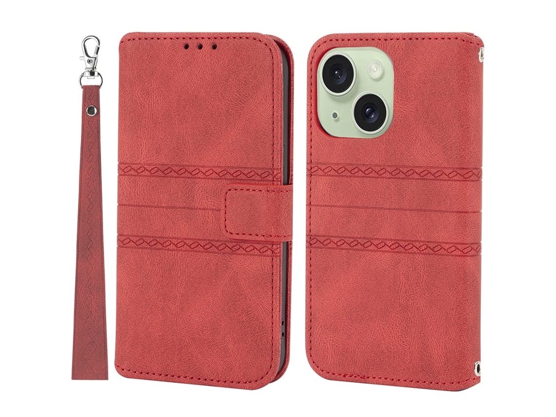 Capa Pega Para Iphone 15 Pele Sintética Anti-riscos Vermelho