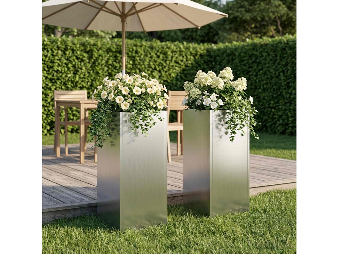 Vidaxl Vaso De Jardim 2 Unid. Prateado 20 X 20 X 40 Cm Aço Galvanizado