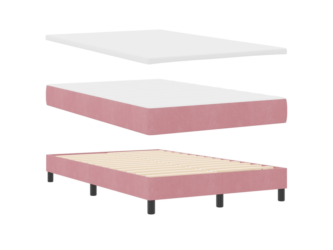 Cama Box Spring  Com Colchão & Led Rosa Vidaxl Veludo (120x200 Cm)