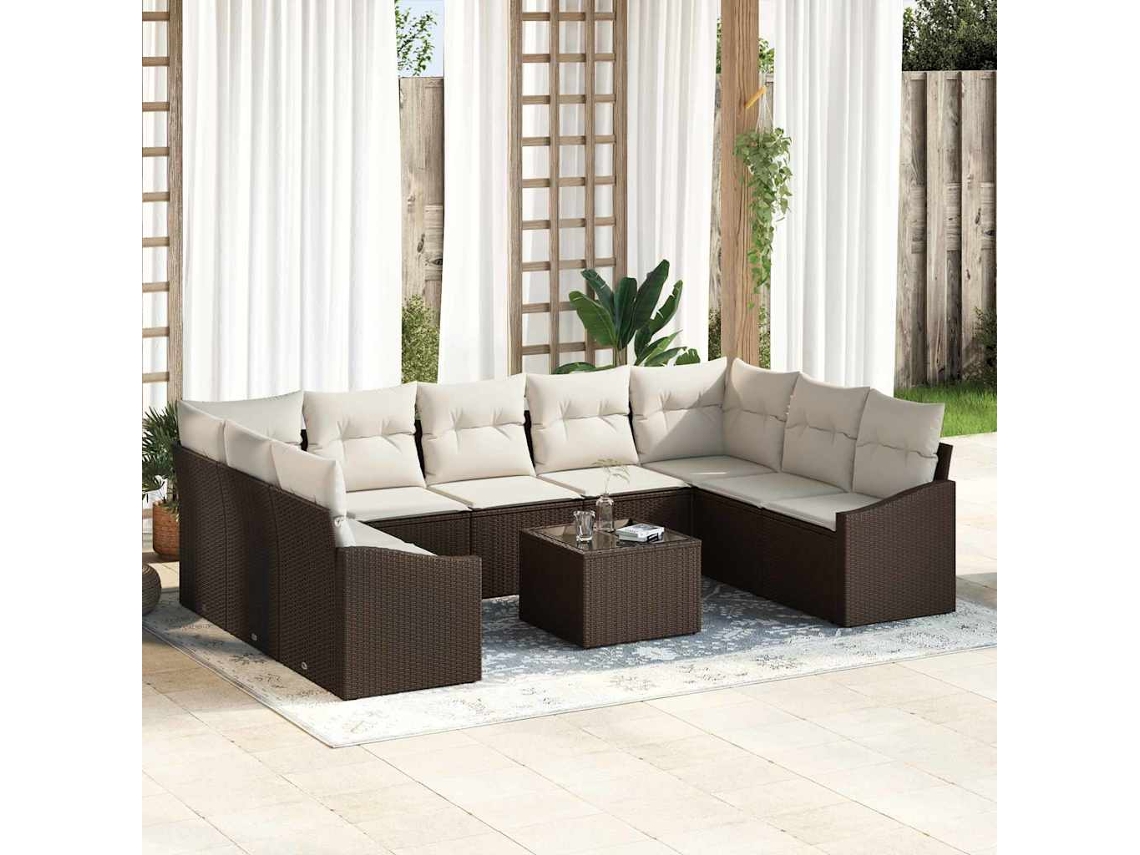 Vidaxl Conjunto De Sofás 10 Unid. Castanho Vime Pe
