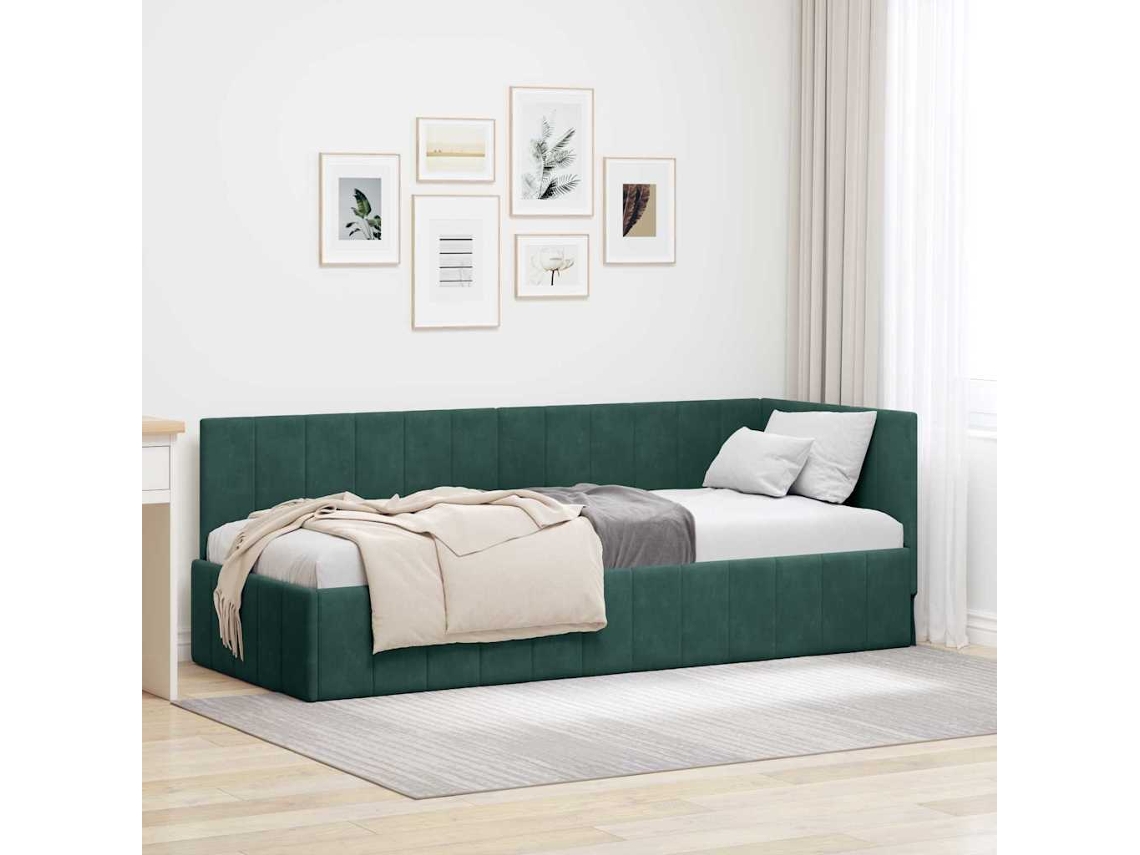 Vidaxl Estrutura De Cama De Canto Verde Escuro 80 Cm X 200 Cm Veludo
