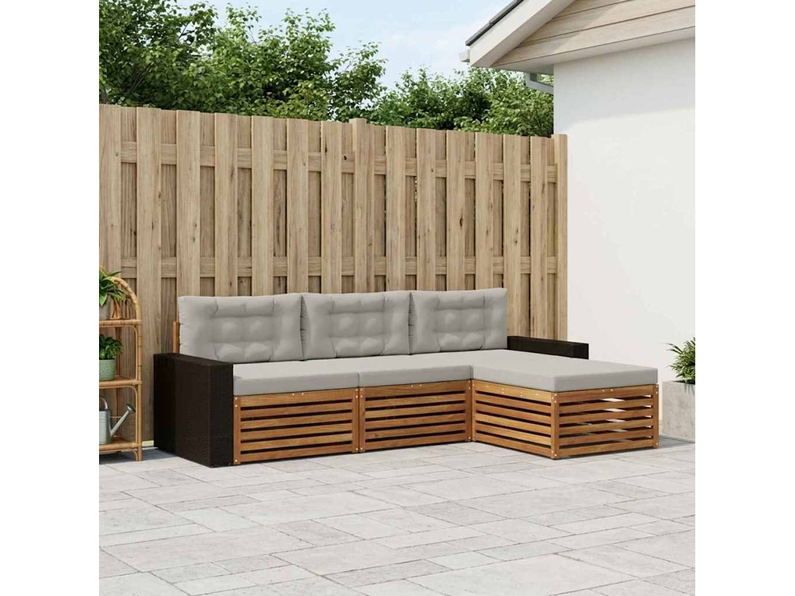 Vidaxl Conjunto De Sofás Para Exterior 4 Pcs Natural E Cinzento-claro