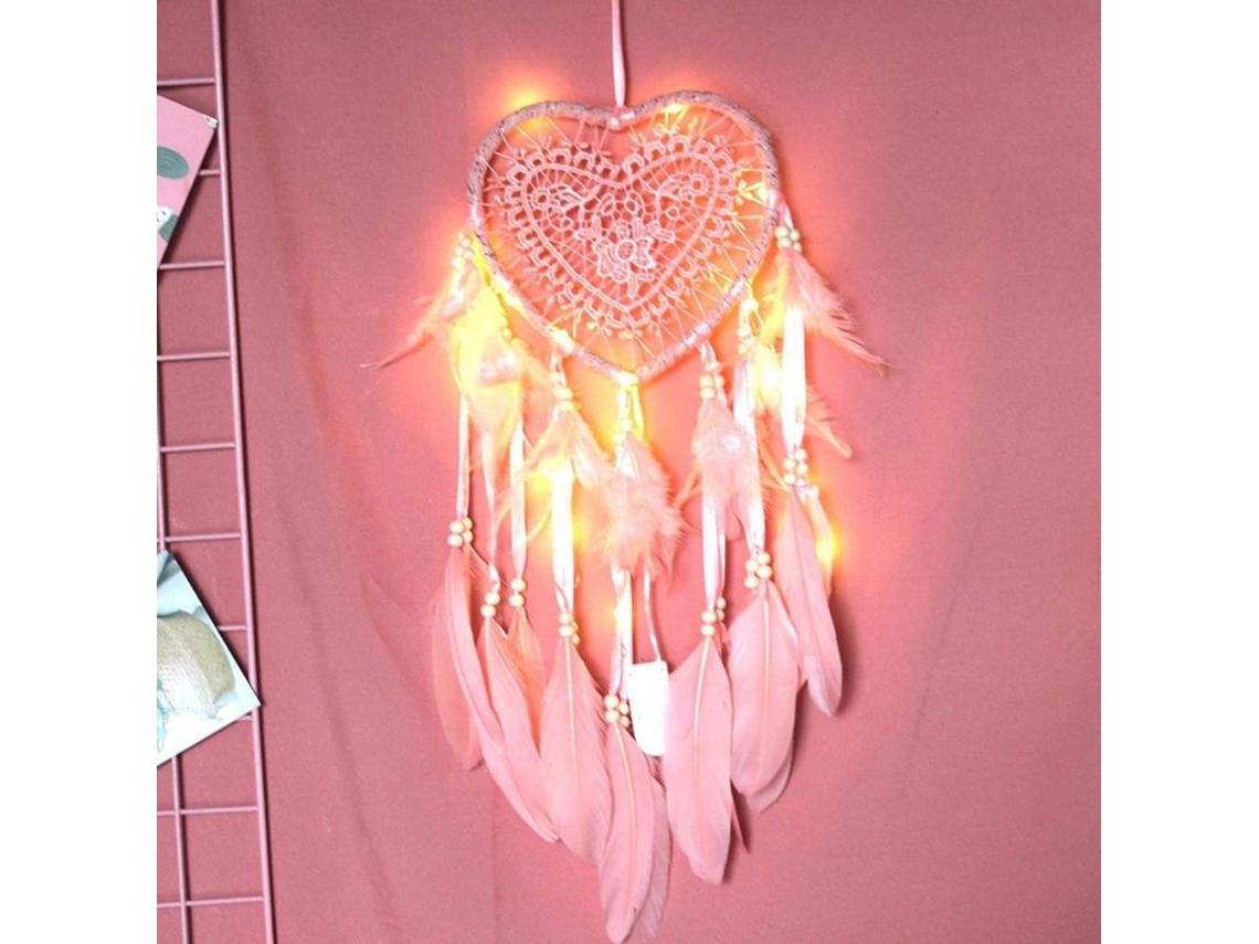 Atrapasueños Coração Vazio Penas Exquisitas Decoração De Parede Com Luzes Led Presente Casa Carro De Casamento