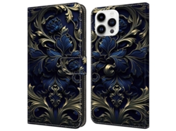Capa Em Couro Pu Com Suporte Para Apple Iphone 16 Pro - Flor Azul