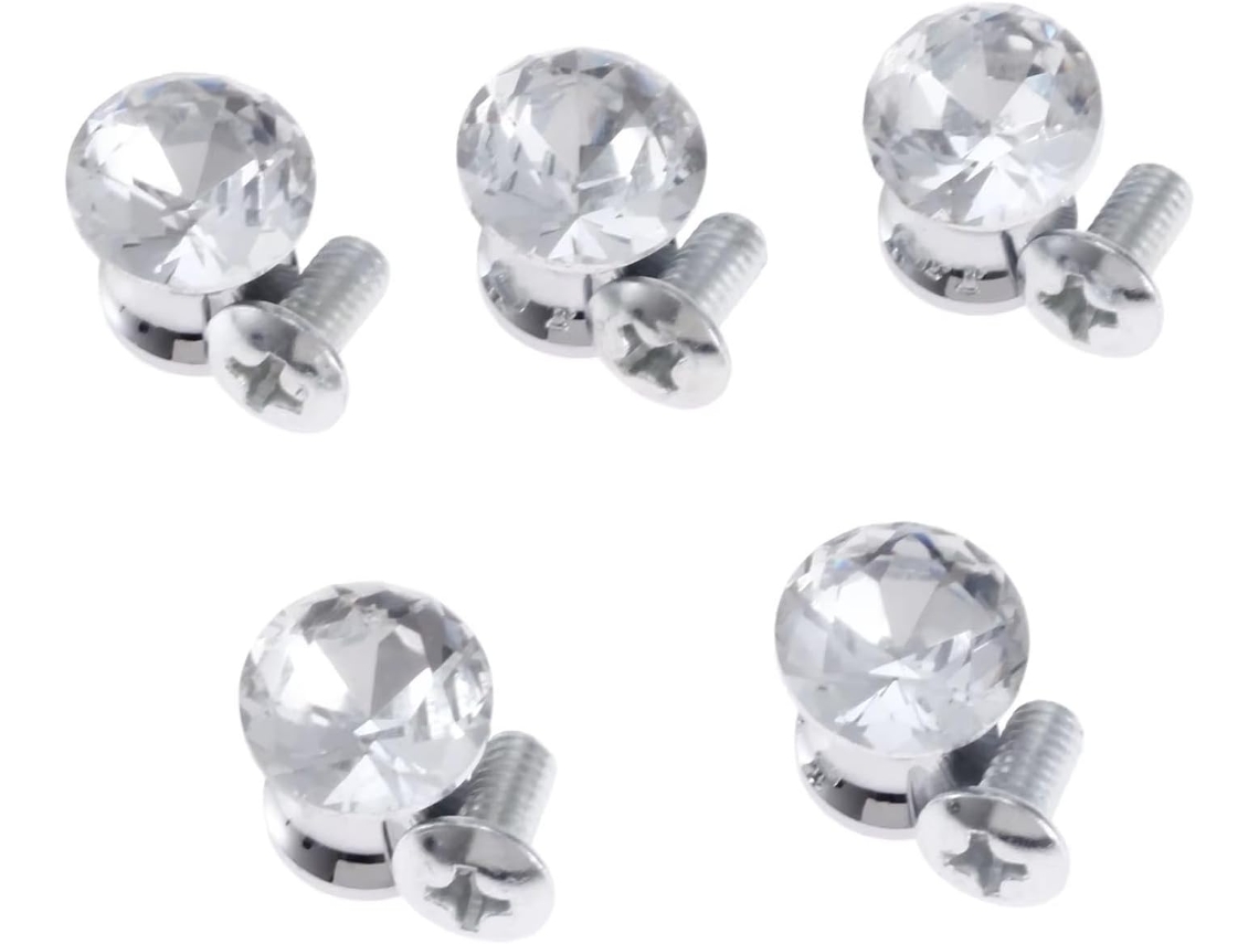 Conjunto De 5 Puxadores Cristal Com Diamante 12x 15mm Para Móveis, Armários, Gavetas De Cozinha E Portas Guarda Roupa