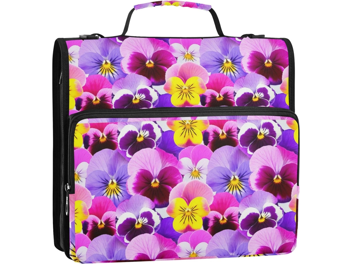 Pasta De 3 Argolas 1, 5 Polegadas Com Estampa Floral, Roxa, Fechamento Com Zíper, Bolsa Guardar Materiais Escolares