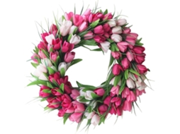 Guirlanda De Tulipas Para Porta, Guirlanda De Tulipas Artificiais 50 Cm Com Base Rattan, Guirlanda De Tulipas Para Casamentos Na Primavera E Verão