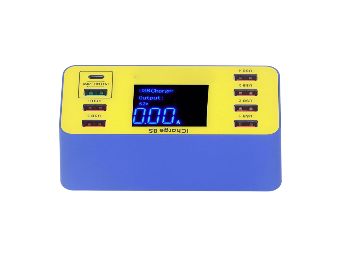 Laxiscreed Carregador Digital 8 Portas Com Display, Carregamento Rápido Qc3.0 Pd, Universal 100-240v