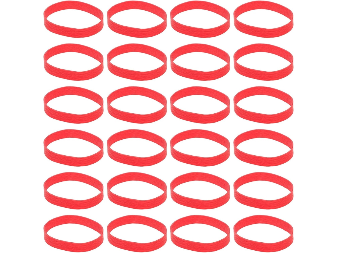 Conjunto de 70 elásticos vermelhos com superfície preta lisa e altamente elástica para organização doméstica.