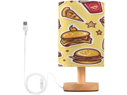 Luminária De Cabeceira Led Usb Pequena Skyshu Fast Food Com Base Madeira Antiderrapante E Cúpula Que Não Agride Os Olhos