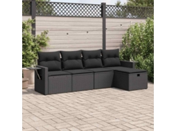 Vidaxl 5 Pcs Conjunto Sofás De Jardim Com Almofadões Vime Pe Preto