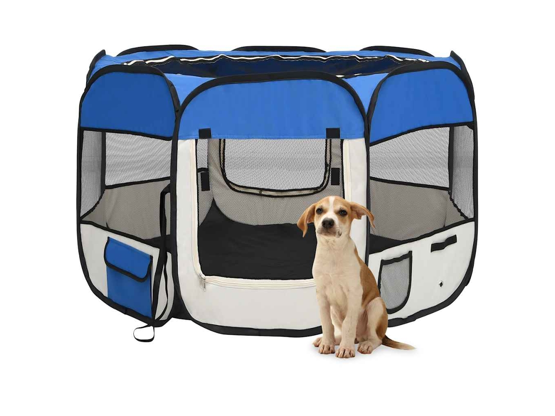Vidaxl Parque Dobrável P/ Cão C/ Saco De Transporte 90x90x58 Cm Azul