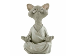 Figura Decorativa de Buda com Gato, Coleção de Meditação e Ioga, em Resina, 18 Cm BRILVIBERA