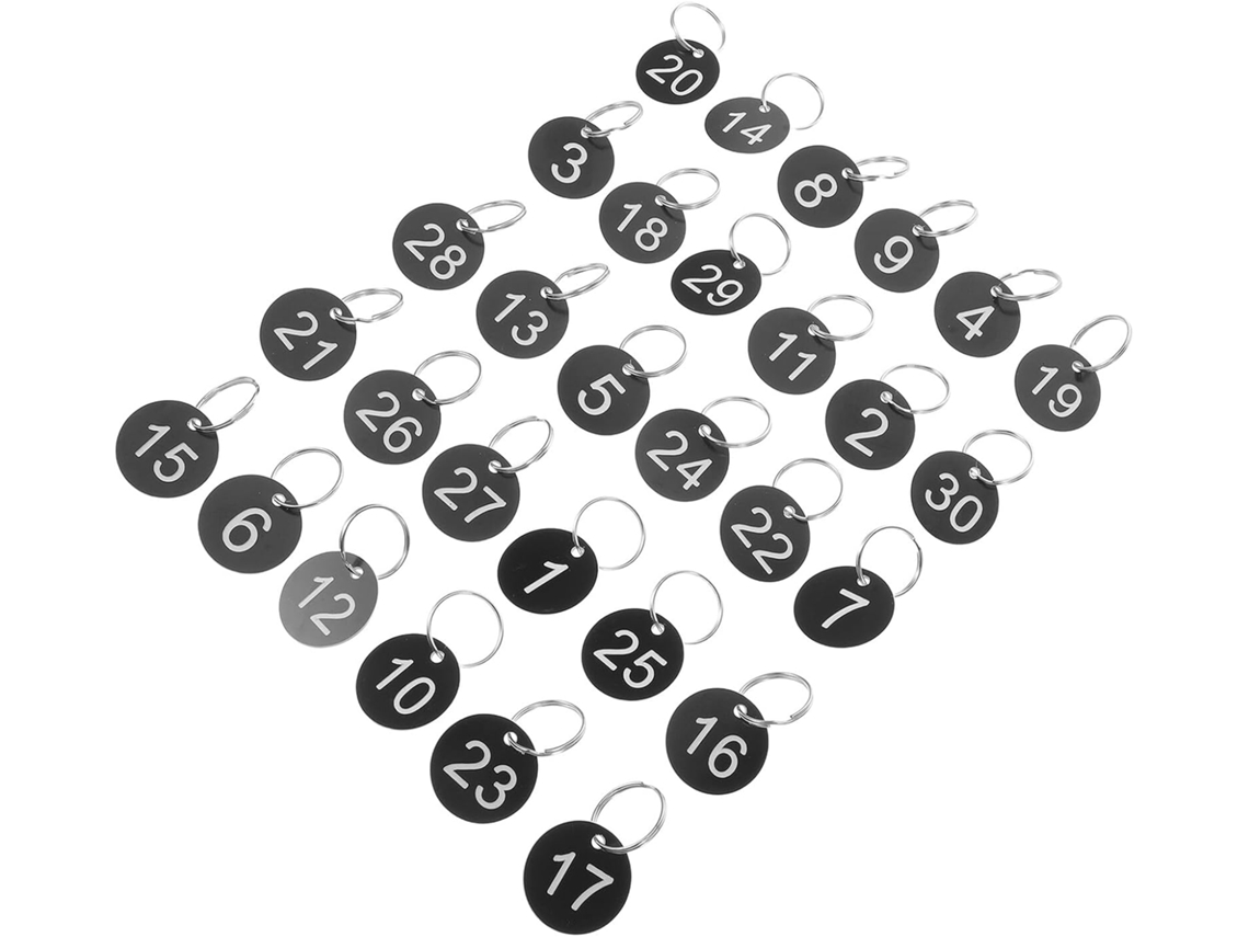 Magiclulu Pacote Com 30 Etiquetas Metálicas Numeradas, Impermeáveis E Duráveis, Com Argolas Chaveiro,
