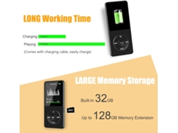Mp3 32gb Bluetooth 5.3 com Altifalante HEXINYIGJLY preto, rádio, cartão até 128gb, gravador, auscultadores