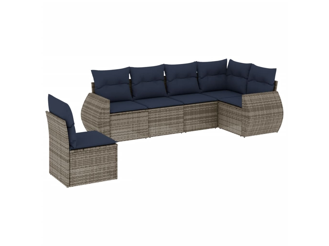 Conjunto de Sofá de Jardim, 6 Peças, Almofadas, Rattan Cinza MAISON EXCLUSIVE