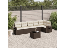 Vidaxl 7 Pcs Conjunto De Sofás Jardim C/ Almofadões Vime Pe Castanho
