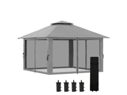Tenda Dobrável Pop-up 3,92x3,92x2,83 M Com Altura Ajustável Proteção Uv50+ Rede Mosquiteira E Bolsa De Transporte Cinza