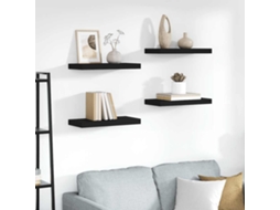 4 Pcs Prateleiras De Parede Suspensas | Estante 50x23x3,8cm Mdf Preto
