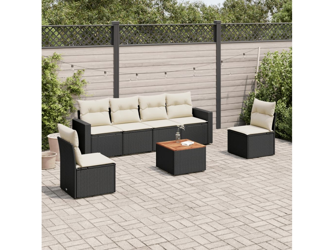 Vidaxl 7 Pcs Conjunto De Sofás P/ Jardim C/ Almofadões Vime Pe Preto