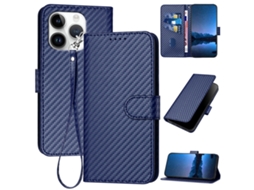 Capa De Couro Para Iphone 16 Pro - Fivela Em Fibra De Carbono - Com Cordão