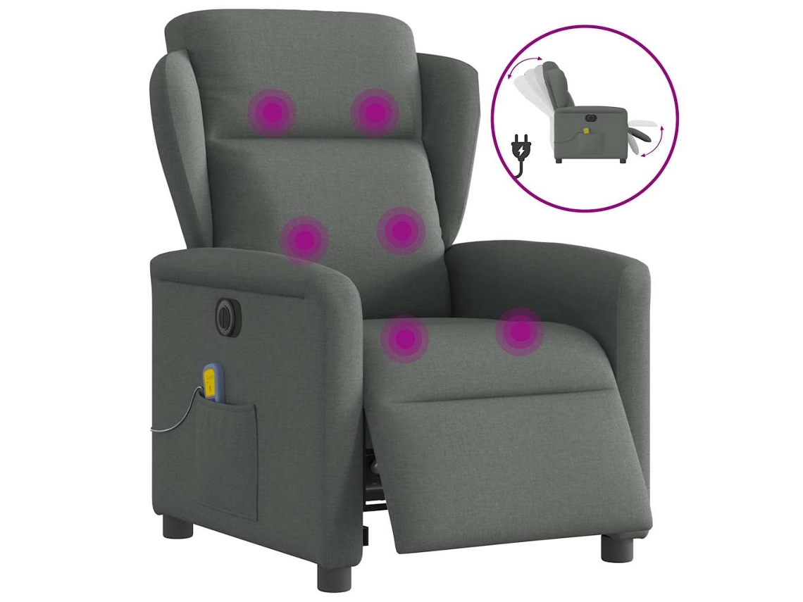 Vidaxl Poltrona Reclinável De Massagens Elétrica Tecido Cinza-escuro