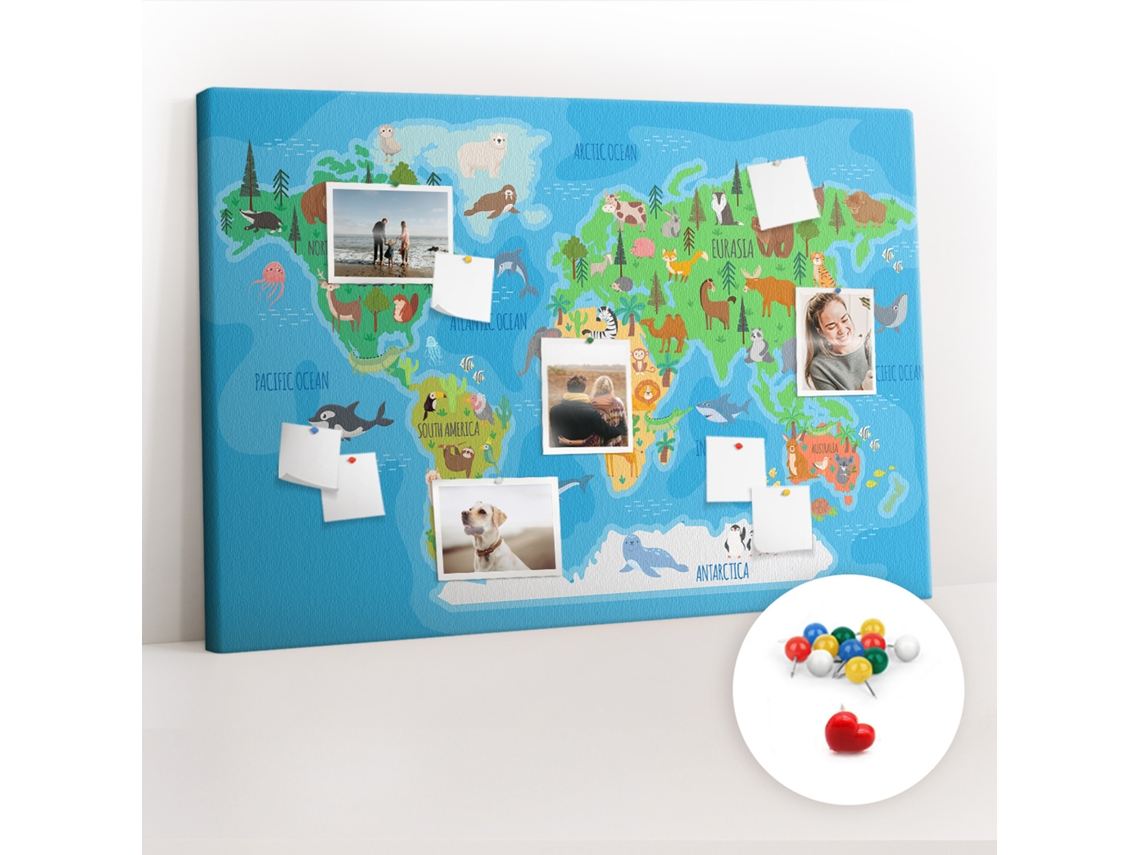 Painel De Cortiça Para Parede Mapa De Desenhos Animados Para O Corredor Espelharte (120x80 Cm)