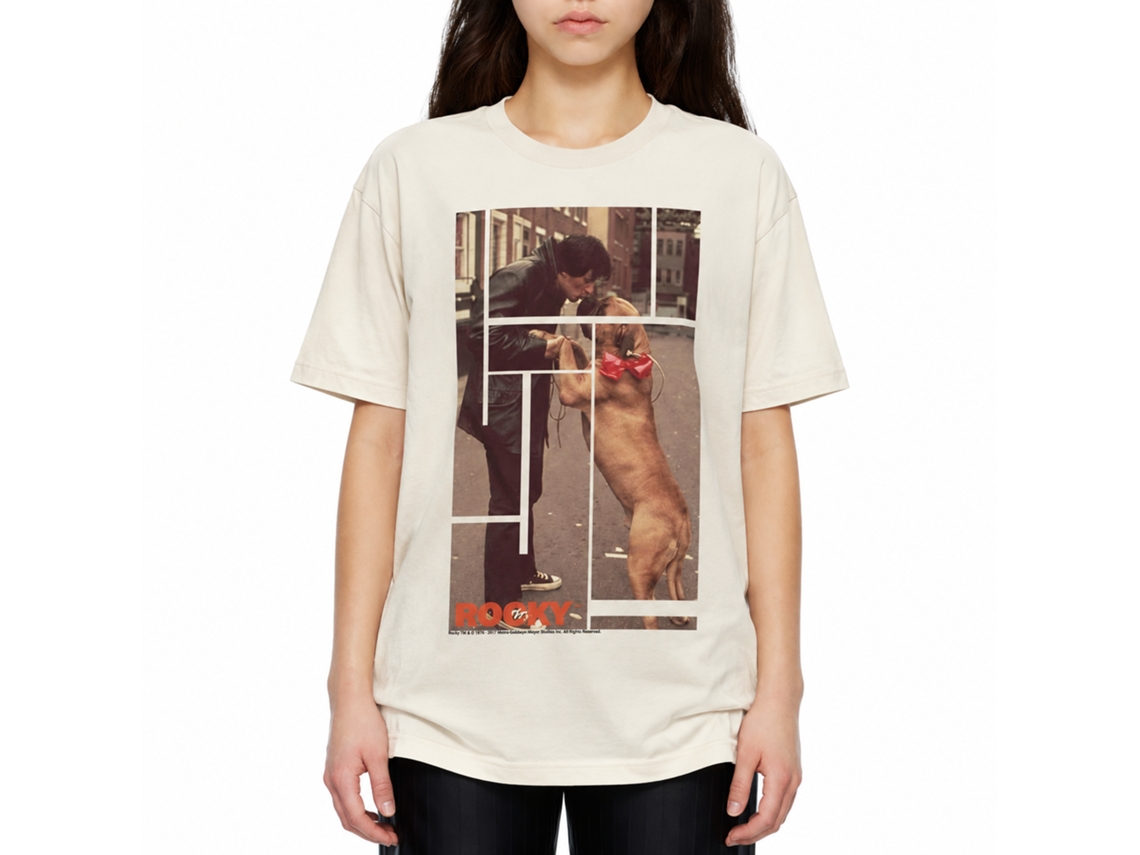Rockinstone Rocky Movie And Doggy Solid Natural Adult T-shirt Size:m