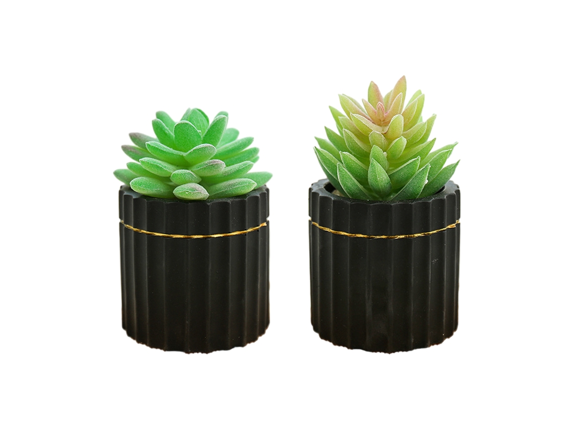 2 Peças de Plantas Suculentas Simuladas em Vaso Ornamentos Criativos Pequenos Vasos de Cimento Pintados de Ouro NEVEANCE