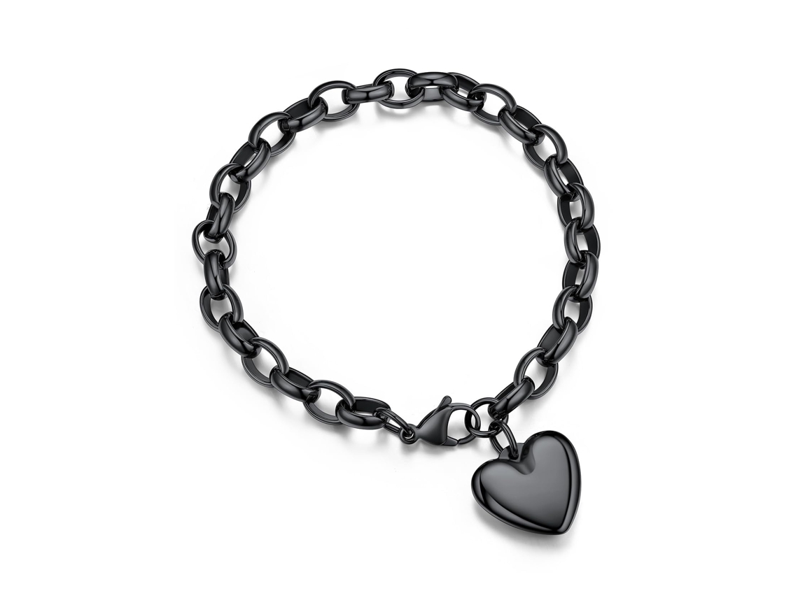 Pulseira Feminina de Corrente Preta com Pingente Coração, Ajustável, Joia Romântica, Presente Ideal para Namorada no Dia Dos Namorados STELASPLEN