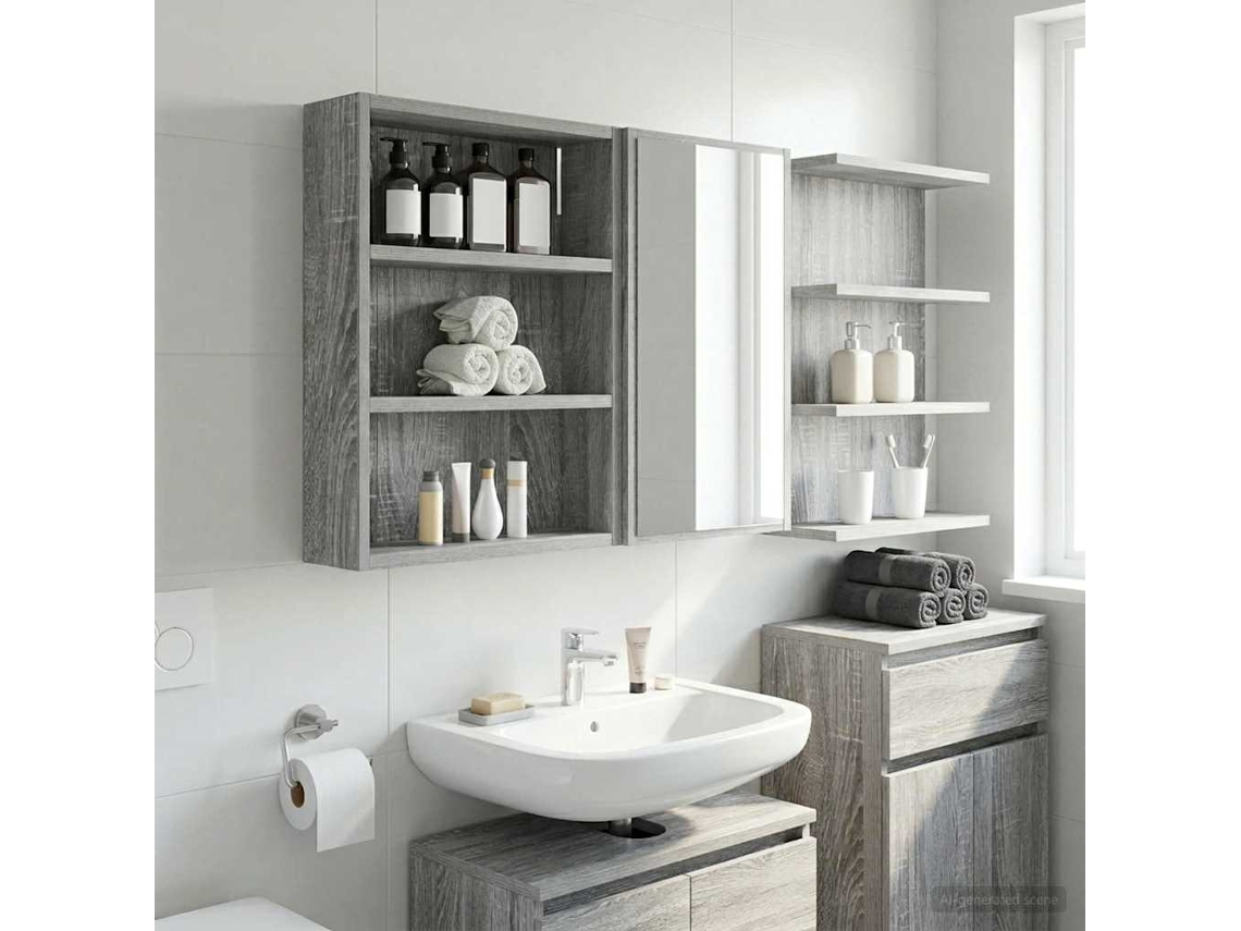 Vidaxl Armário De Parede Para Banheiro Sonoma Cinza 40 X 10 X 50 Cm