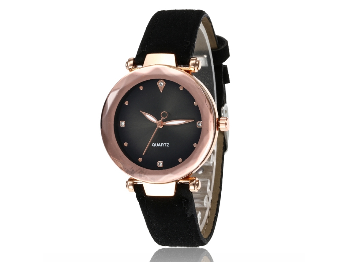 Relógio de Pulso Feminino com Pulseira de Pu Ajustável Display Analógico Quartzo Preto