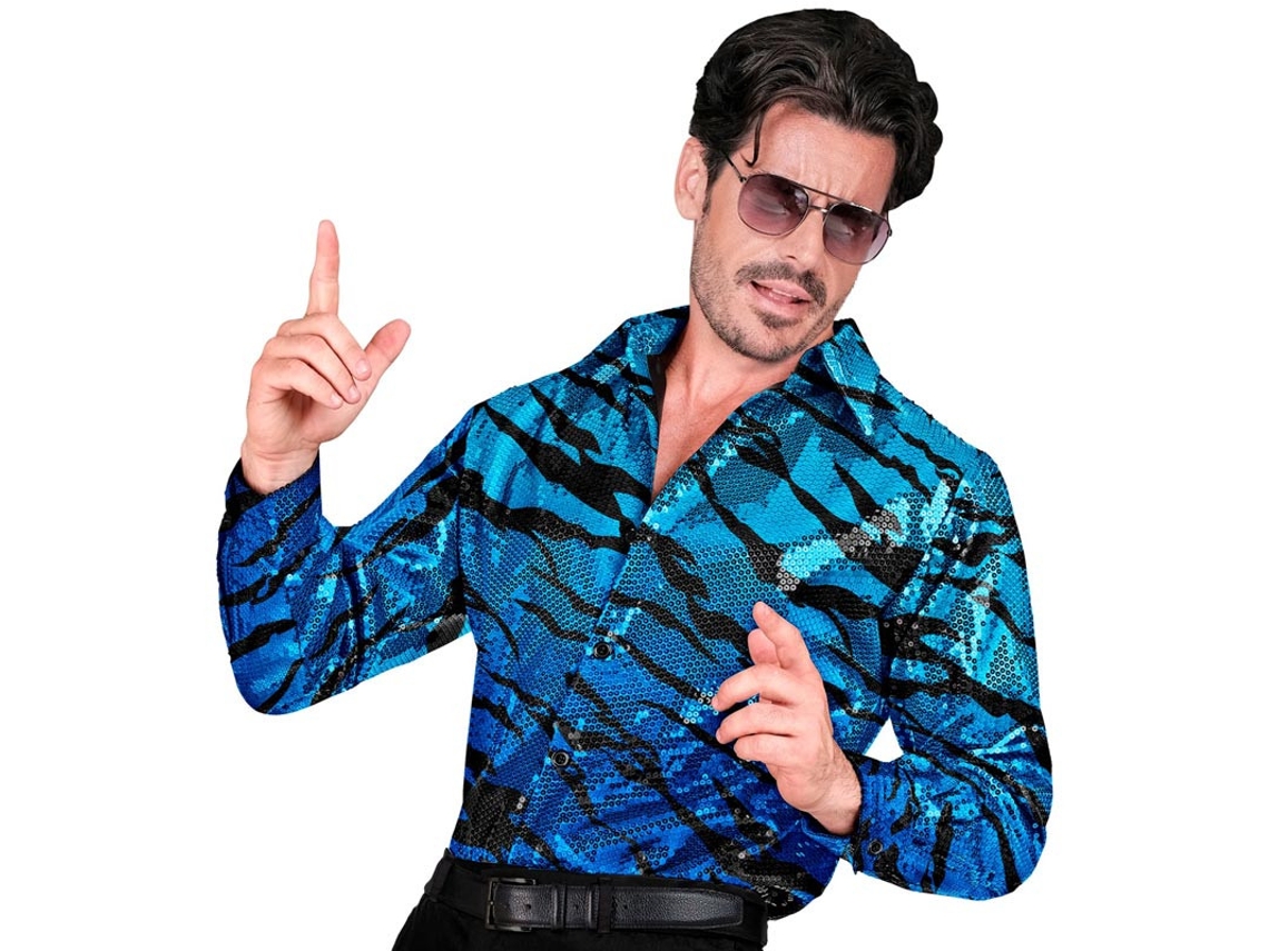 Camisa ou fantasia de festa com estampa animal listrada azul para homem
