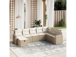 Vidaxl 8 Pcs Conjunto De Sofás P/ Jardim Com Almofadões Vime Pe Bege