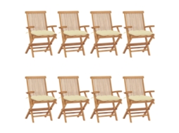 Cadeiras De Jardim C/ Almofadões Branco Nata 8 Pcs Teca Maciça Dkd Home Decor