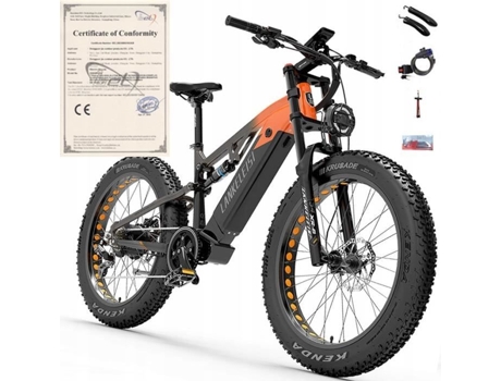 LANKELEISI Rv800 Plus Bicicleta Elétrica 1130W 48V 20Ah 52Km-H 150Km Mtb Quadro Roda 18'' 26 Laranja