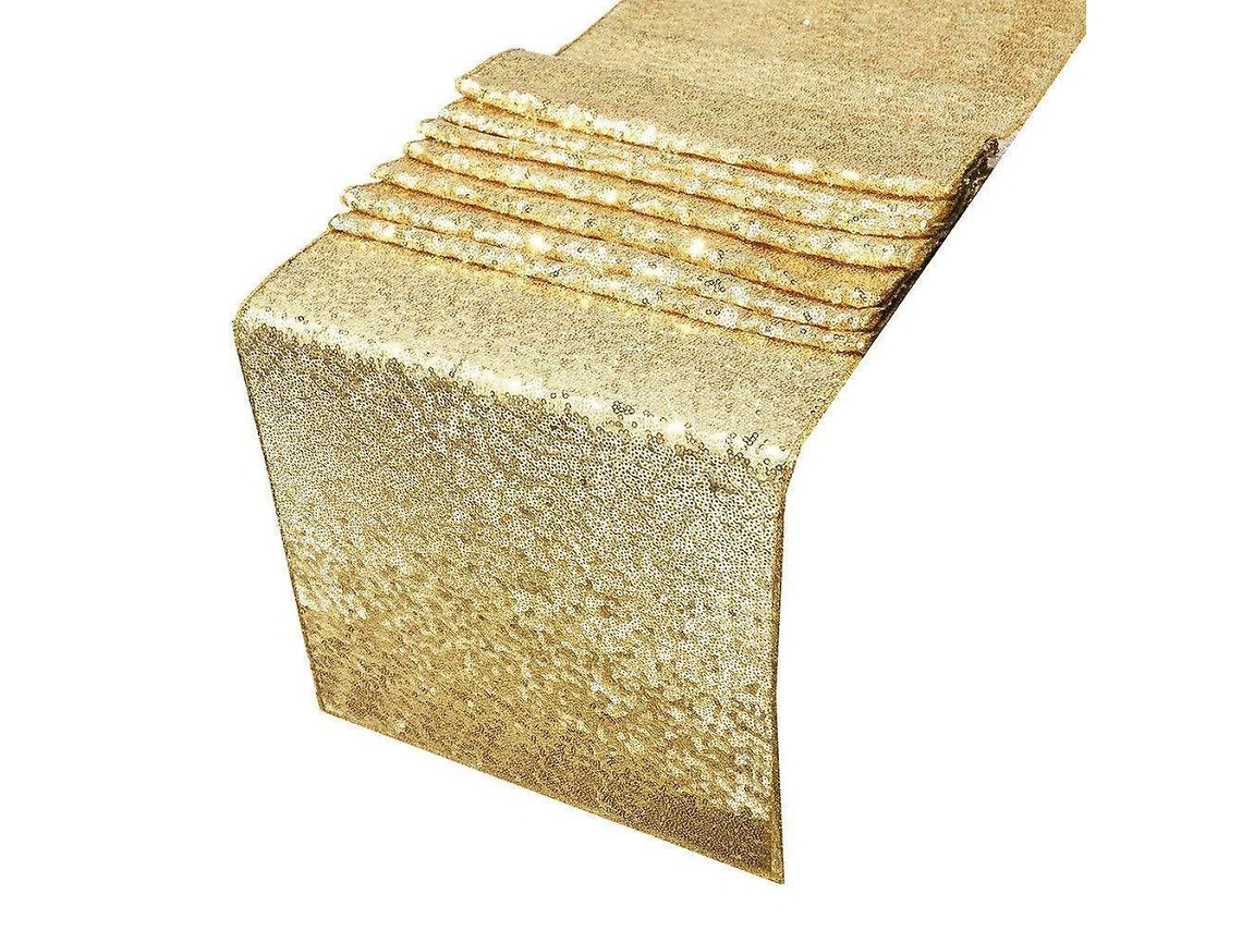 Passadeira De Mesa Com Lantejoulas Douradas - 12x108 Polegadas