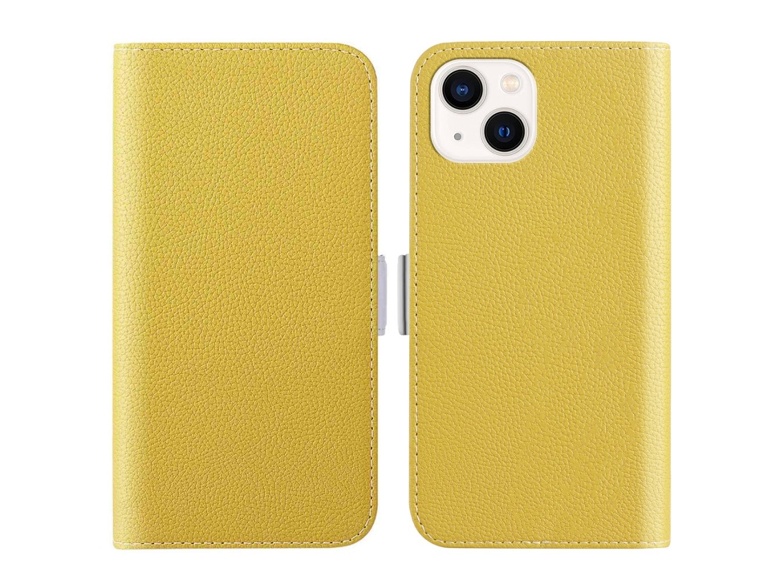Capa Textura Lichia Para Iphone 15 Pele Sintética Amarelo