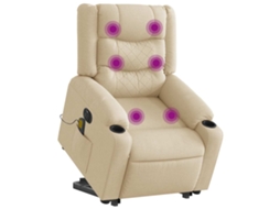 Vidaxl Poltrona Elétrica Elevatória Massagens Tecido Creme